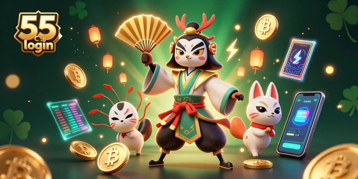 Engage with the 55 club login through a vibrant, 3D casino-themed digital illustration.
