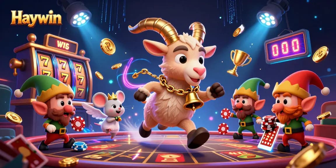 Haywin elevates your gaming experience with dynamic slot reels and festive characters in a vibrant casino.