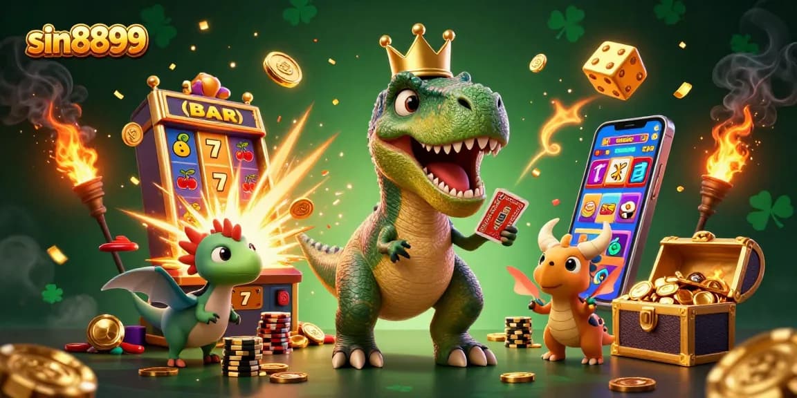 Win big at sin8899 with vibrant 3D characters enjoying a dynamic casino scene filled with golden riches.