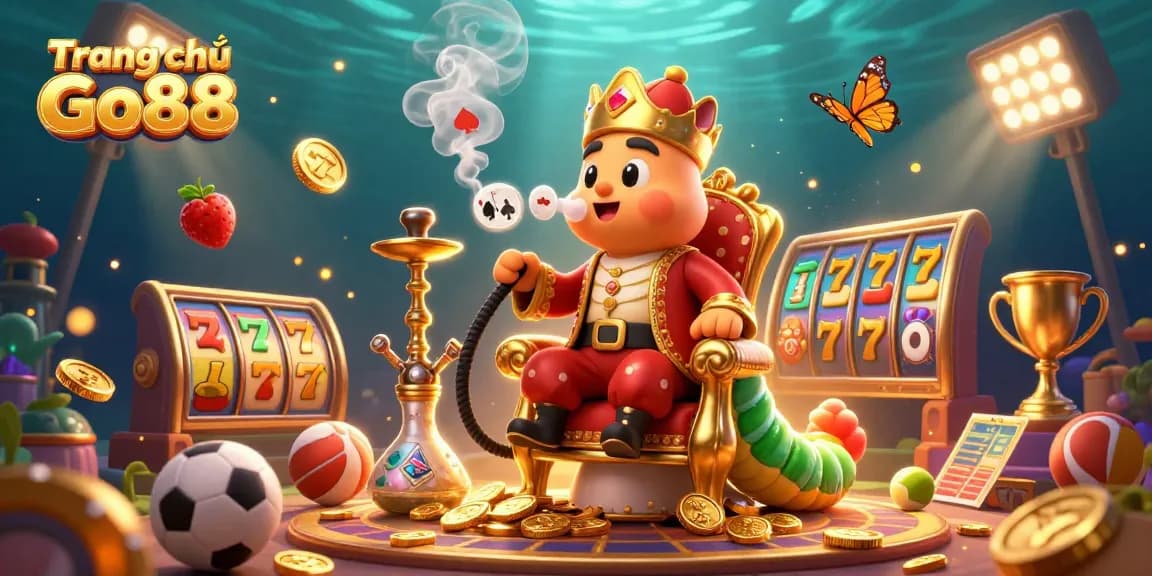 Experience fun at Trang chủ Go88 with vibrant slot games and dynamic casino elements in a rich digital illustration.
