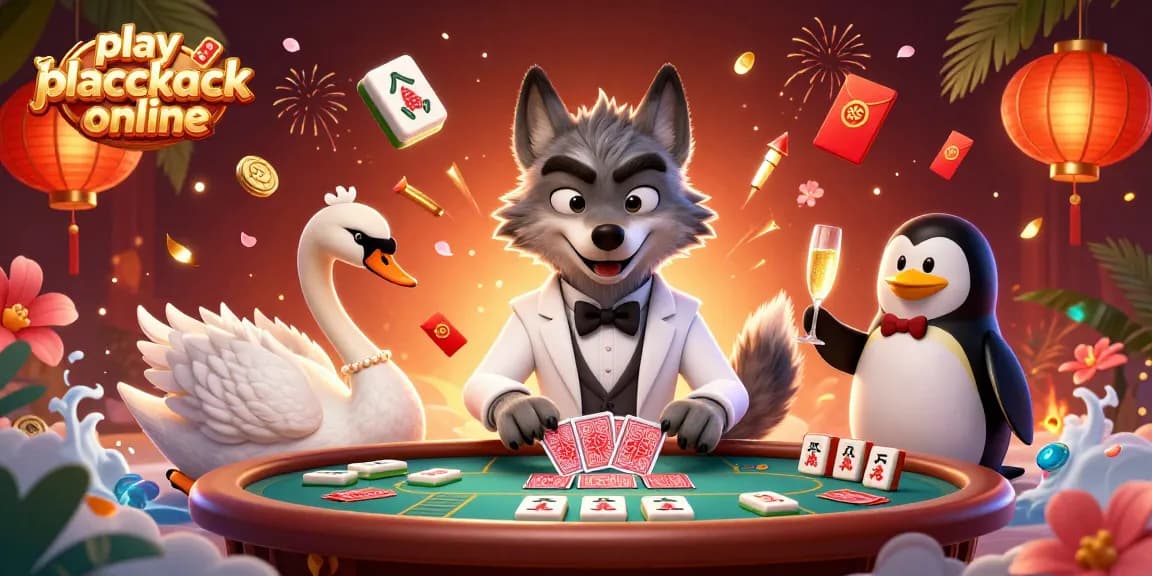 Experience the thrill to play blackjack online with our engaging casino scene featuring vibrant characters.
