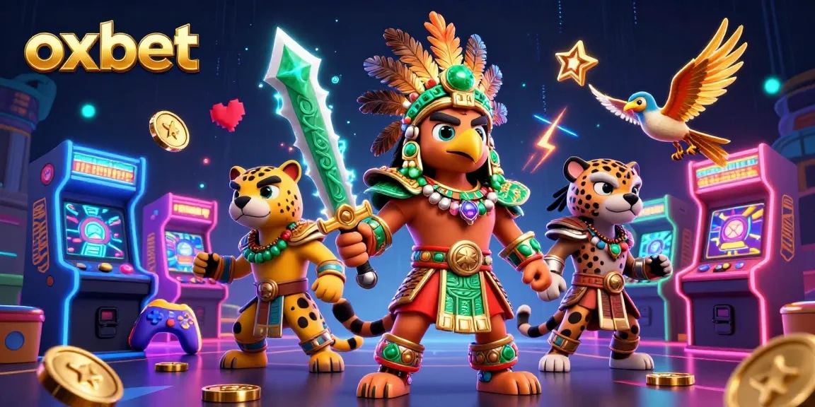 Experience thrilling gameplay with oxbet's vibrant 3D casino scene featuring Aztec warriors and dynamic gaming elements.