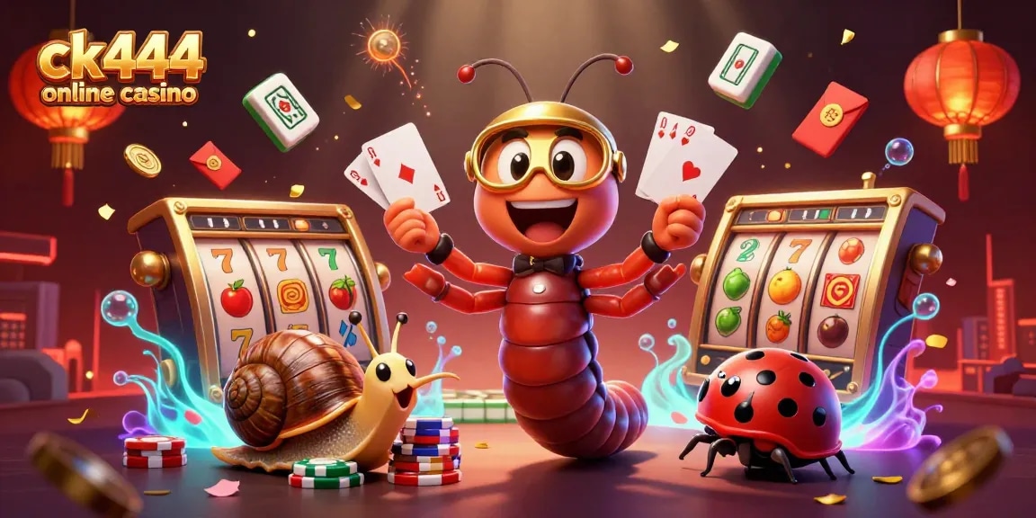 Engage with the ck444 online casino featuring a lively scene of animated characters amid gambling excitement and dynamic game elements.