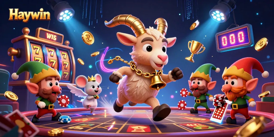 Haywin elevates your gaming experience with dynamic slot reels and festive characters in a vibrant casino.