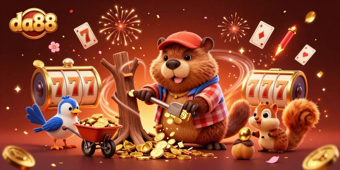 Experience gaming excitement with da88's engaging characters and rich casino elements in a vibrant illustration.
