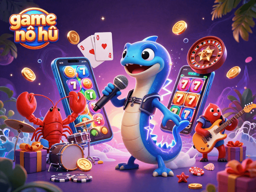 Engaging scene featuring game nổ hũ with vibrant underwater casino elements and lively musical characters.
