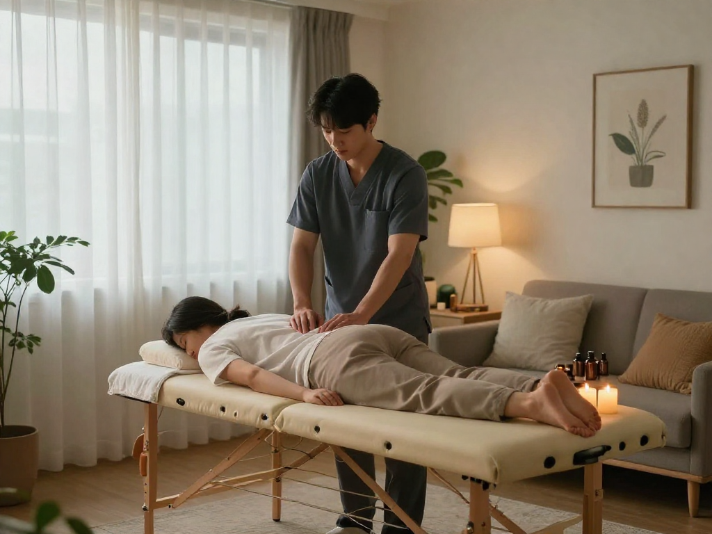 Experience a rejuvenating 수원출장마사지 in a serene home setting with professional care.