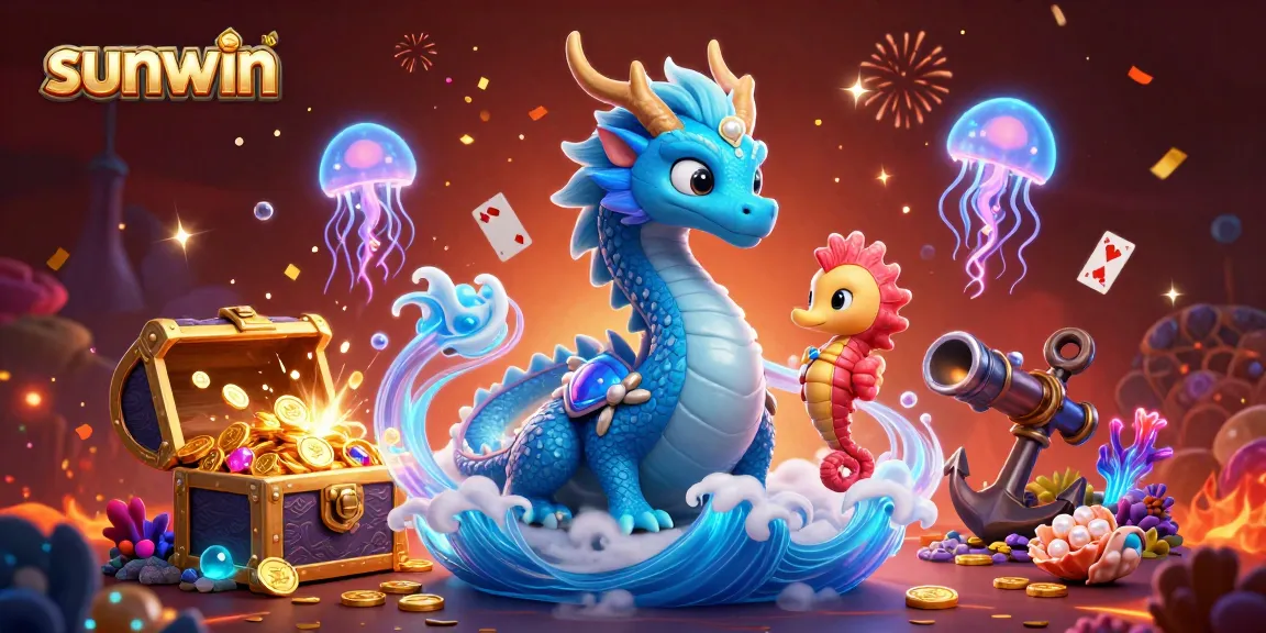 Engage in thrilling gameplay at Sunwin with a vibrant underwater scene showcasing a majestic dragon, seahorse knight, and glowing jellyfish.