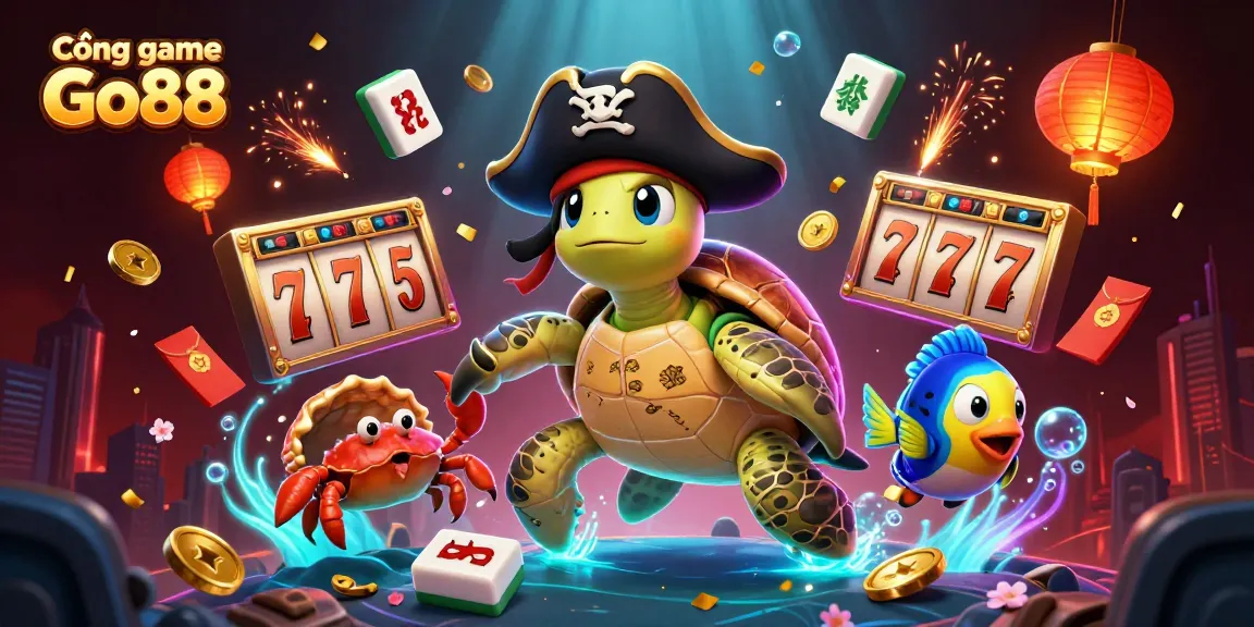 Cổng game Go88 showcases vibrant 3D characters above dynamic slot reels, emanating an exciting gambling atmosphere.
